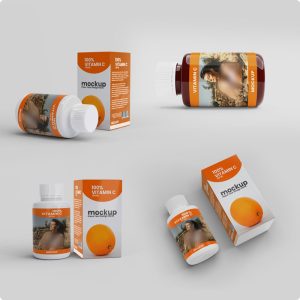 موکاپ قوطی قرص ویتامین با جعبه