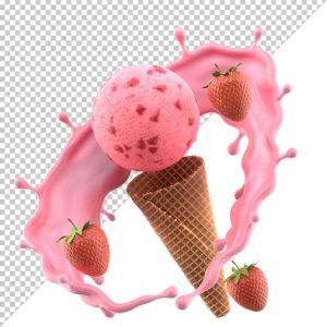آبجکت 3d لایه باز بستنی قیفی توت فرنگی
