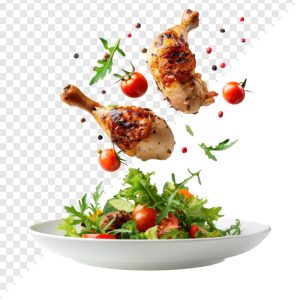 طرح بشقاب خوراک مرغ و سبزیجات