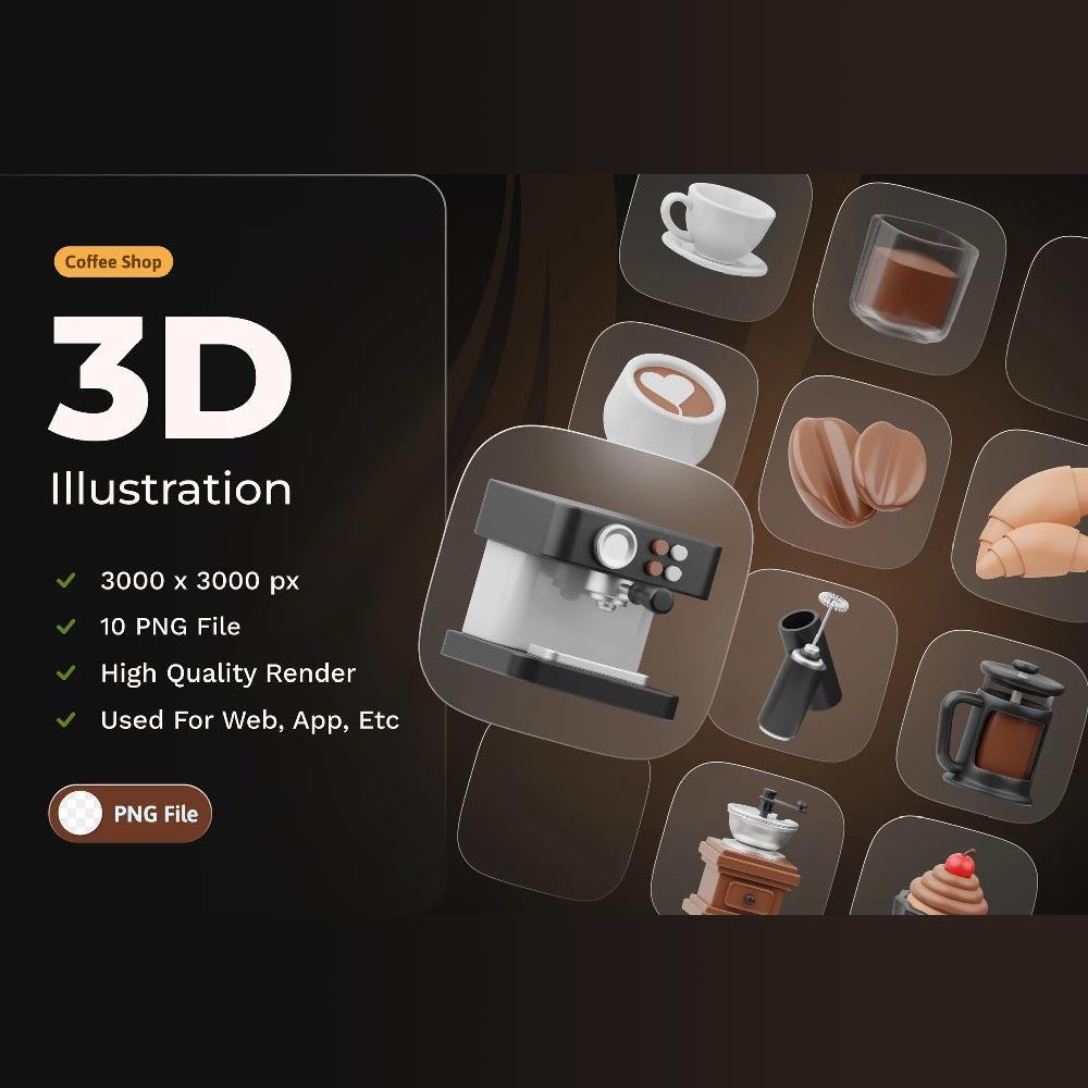 مجموعه آیکن 3D قهوه و کافی شاپ مجموعه آیکن 3D قهوه و کافی شاپ