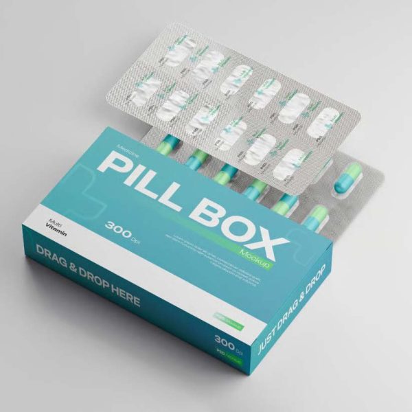 طرح موکاپ ورق کپسول با جعبه - تصویر 3