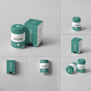 طرح موکاپ قوطی دارو با جعبه