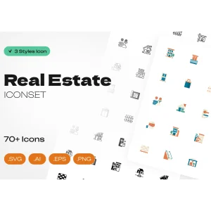 پک آیکون املاک (Real Estate) | مجموعه 70 آیکون وکتور حرفه‌ای