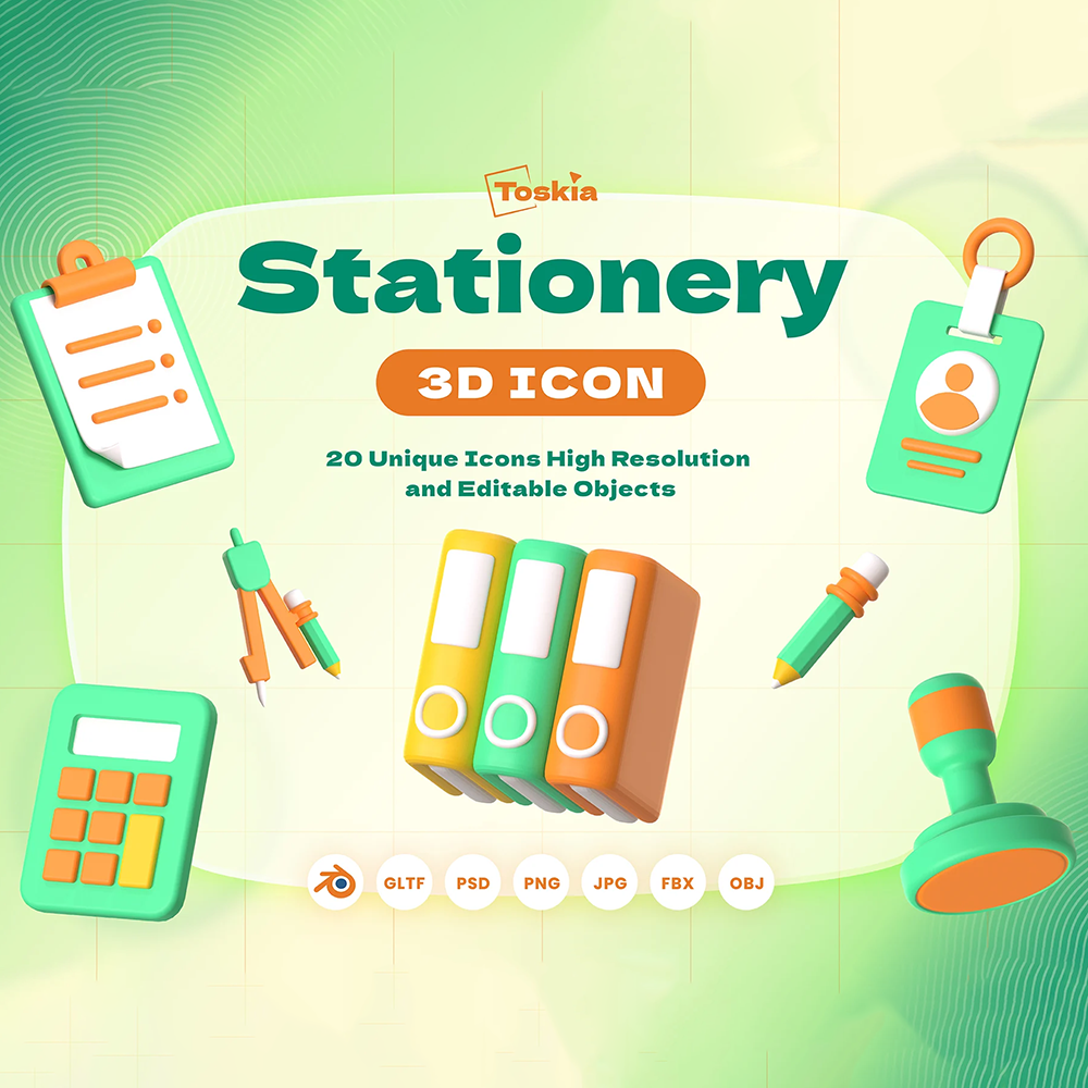 Stationery 3D Icon باندل آیکن 3D لوازم التحریر