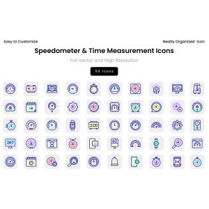 پک آیکن سرعت‌سنج و اندازه‌گیری زمان (Speedometer Time Measurement Icons)
