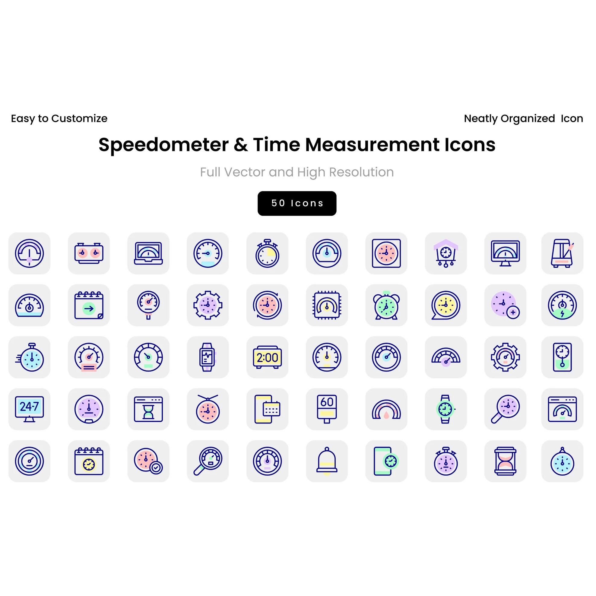 1f62f17b-e40f-4d0f-a412-8a6e559c2428 پک آیکن سرعتسنج و اندازهگیری زمان (Speedometer Time Measurement Icons)