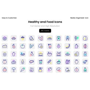 پک آیکن سلامت و غذا (Healthy and Food Icons)
